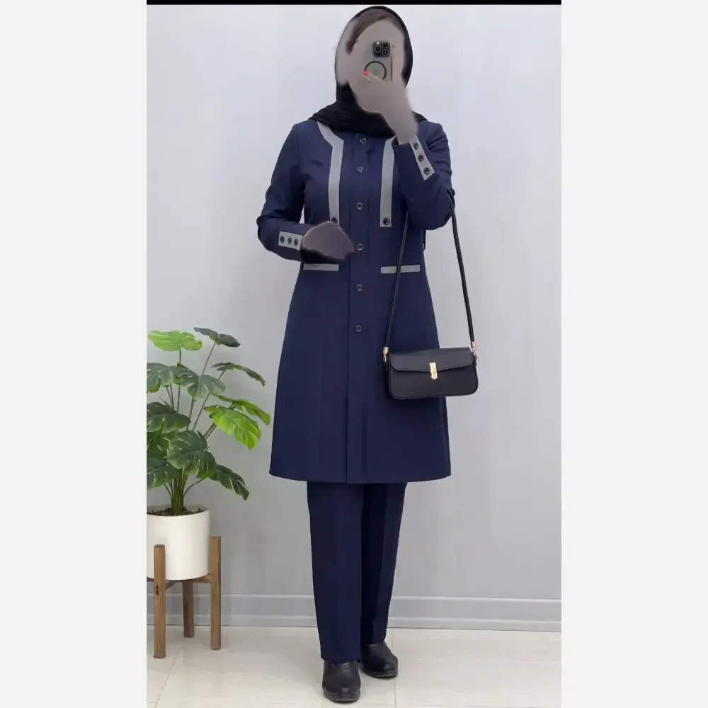 مانتو اداری مدل اطلس جنس مکانیک پرشیا رنگ مشکی آبی سرمه ای طوسی