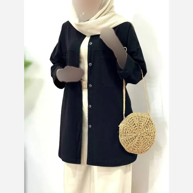 شومیز زنانه مدل آمنه جنس لنین الیاف باکیفیت سایز فری