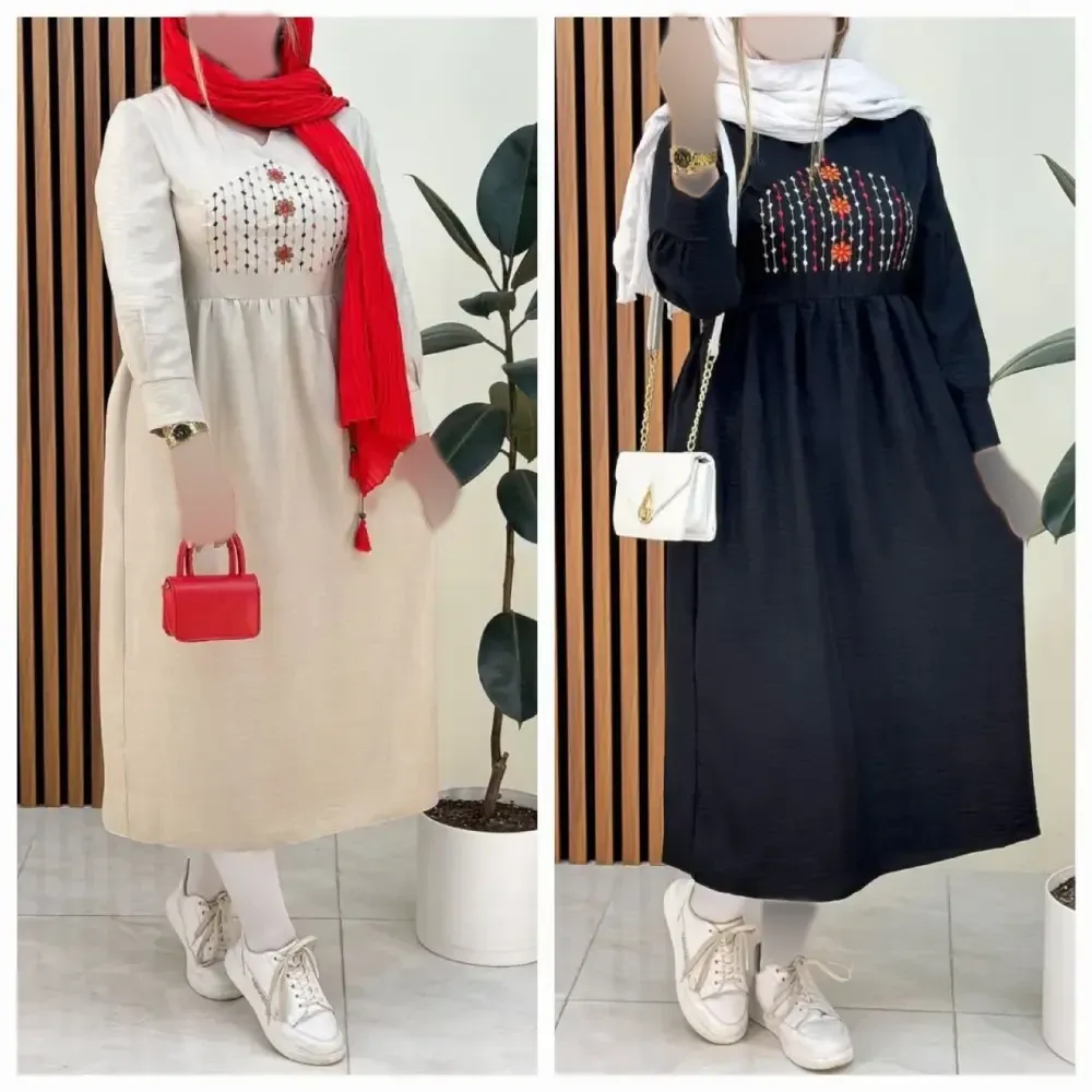 پیراهن یقه گلدوزی نسیم جنس شانتون نخ اعلا فری سایز