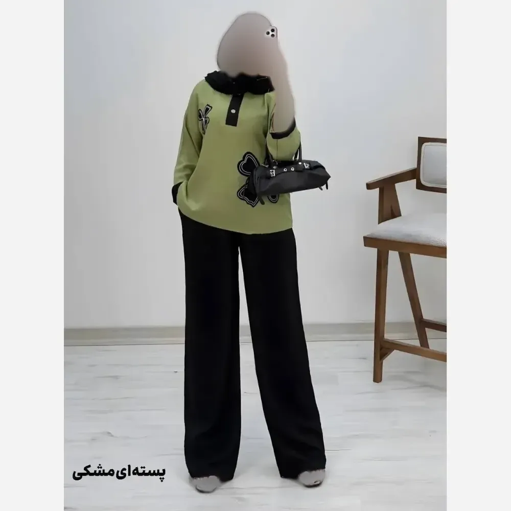 ست شومیز کنفی و شلوار شانتون مدل هیلدا سایز فری 38 تا 46