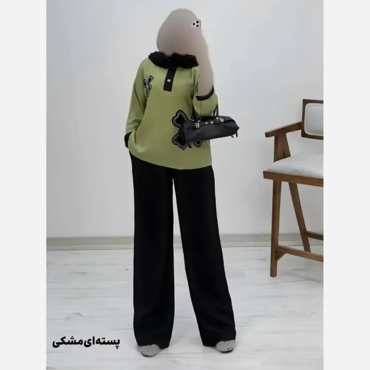 ست شومیز کنفی و شلوار شانتون مدل هیلدا سایز فری 38 تا 46