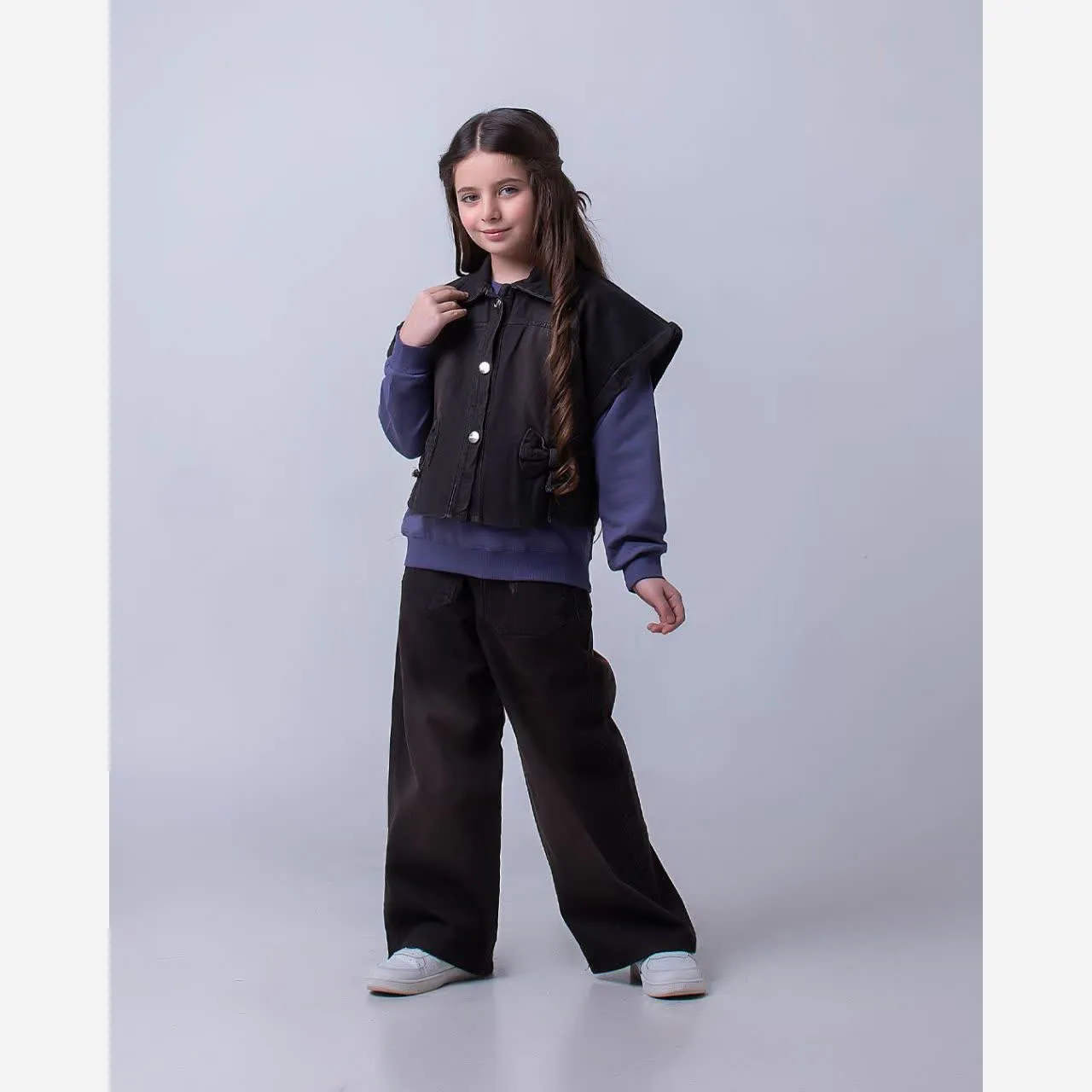 ست سه تیکه ژیله و شلوار جین دخترانه بلوز پنبه دورس