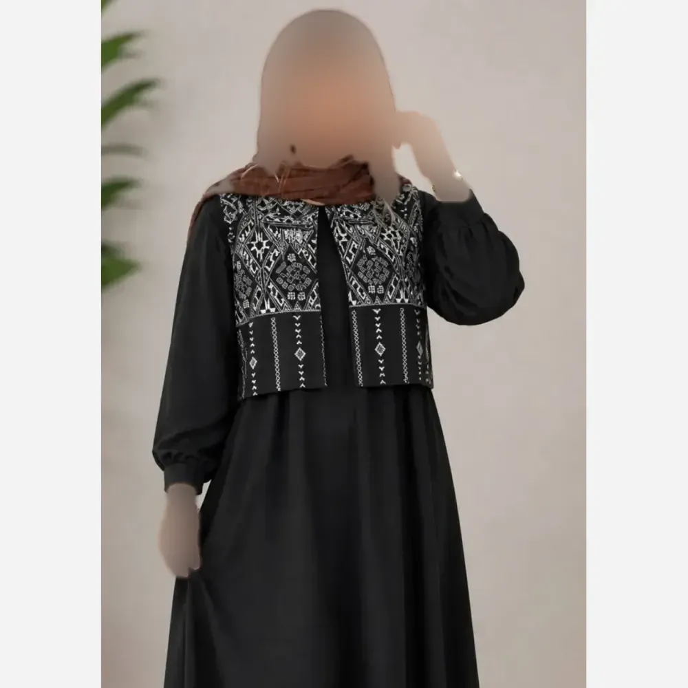 سارافون کرپ اندونزی با جلیقه سوزن دوزی دو تیکه فری سایز
