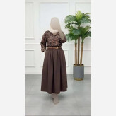 ست شومیز دامن راکی جنس شومیز بوگاتی و دامن لنین با کمربند چرمی فری سایز