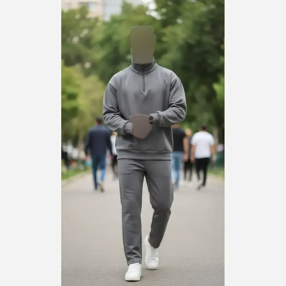 ست هودی شلوار دورس تو کرکی زنانه و مردانه باربد رنگ مشکی و طوسی سایز فری 38 تا 46