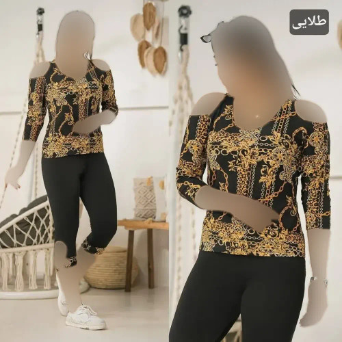 ست تونیک شلوارک سرشونه باز فشن ویسکوز الیزه فول کش فری سایز