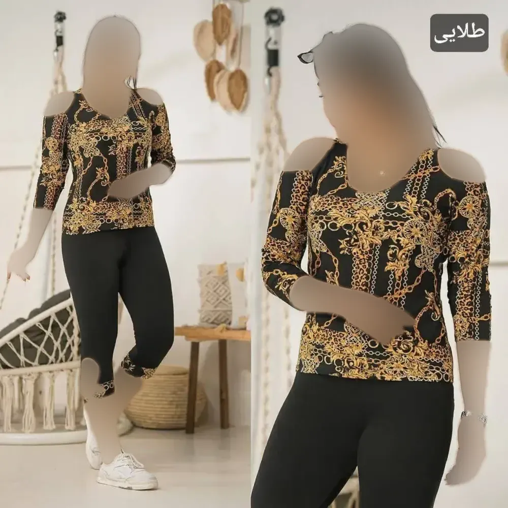 ست تونیک شلوارک سرشونه باز فشن ویسکوز الیزه فول کش فری سایز