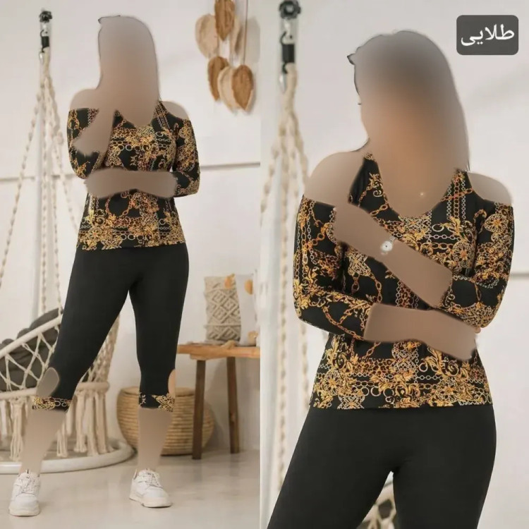 ست تونیک شلوارک سرشونه باز فشن ویسکوز الیزه فول کش فری سایز