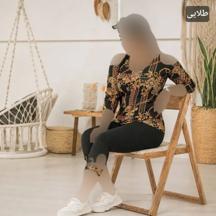 ست تونیک شلوارک سرشونه باز فشن ویسکوز الیزه فول کش فری سایز