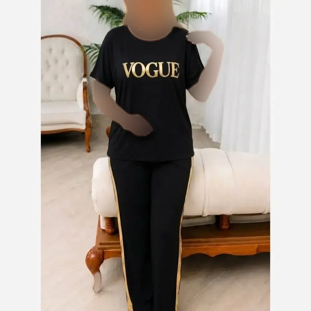 ست تیشرت و شلوار اسپان کش VOGUE فری سایز مناسب منزل و باشگاه