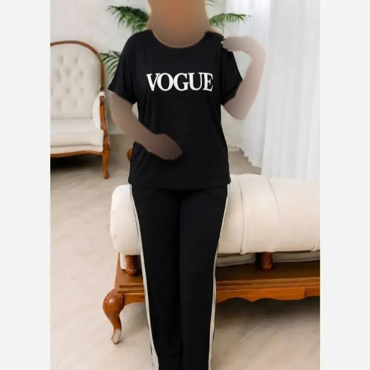 ست تیشرت و شلوار اسپان کش VOGUE فری سایز مناسب منزل و باشگاه