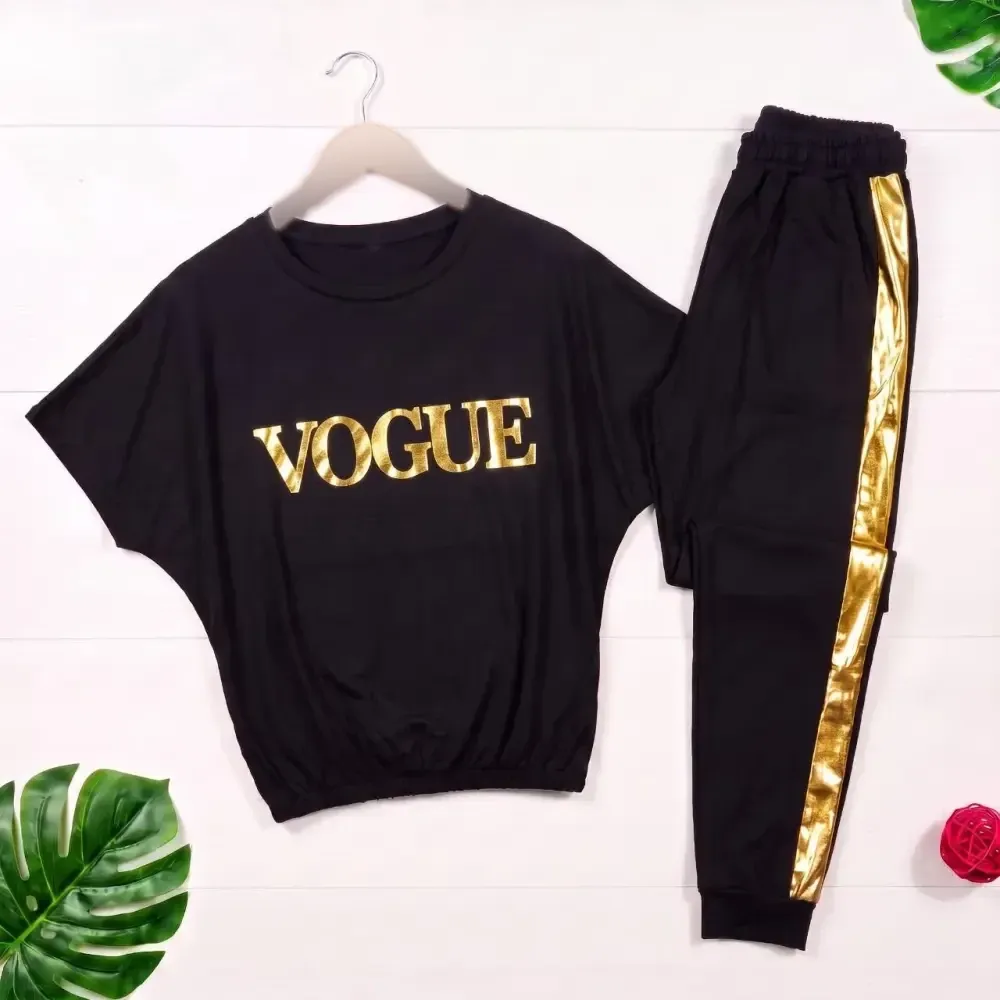 ست تیشرت و شلوار اسپان کش VOGUE فری سایز مناسب منزل و باشگاه