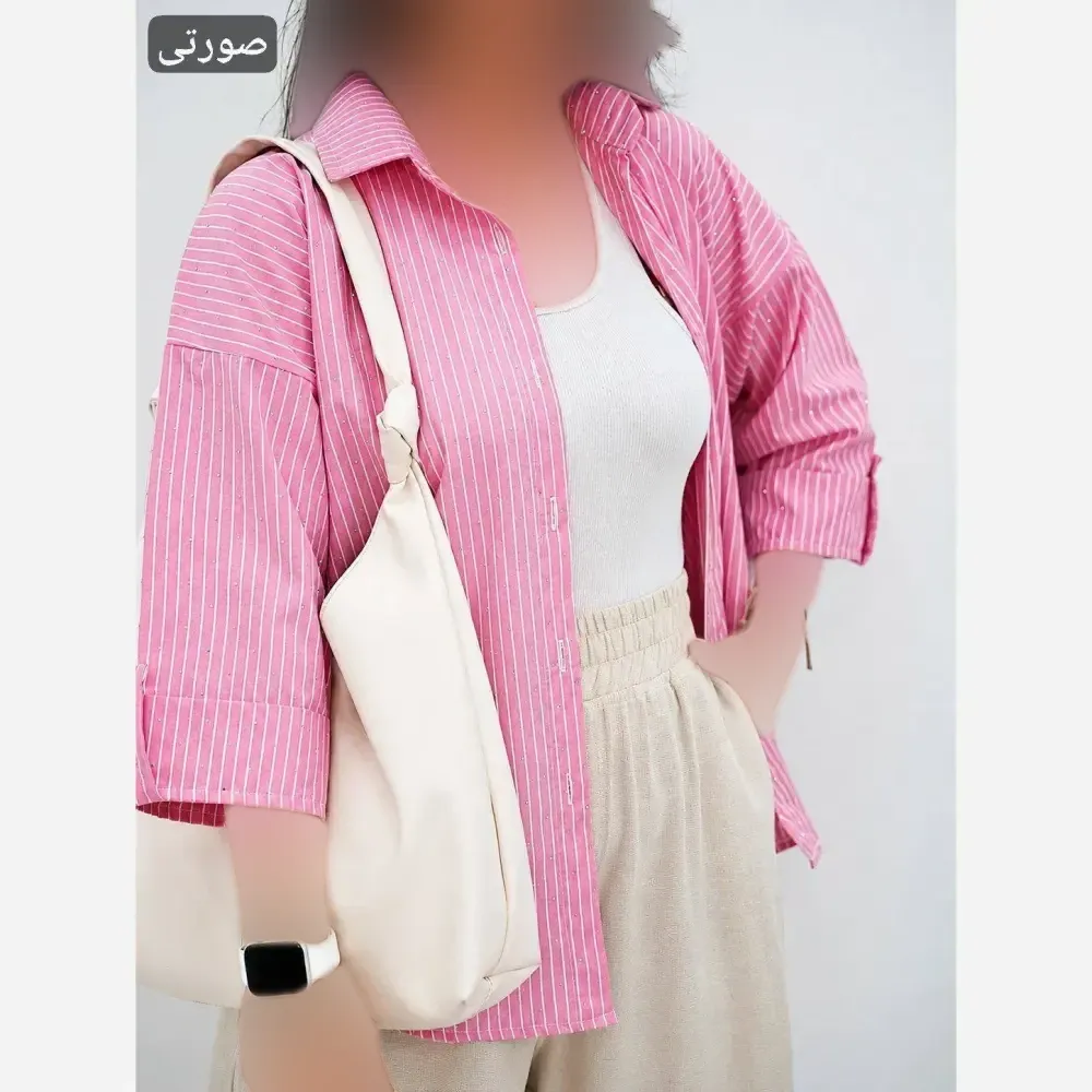 مانتو راه راه نگینی لینن نخی شسته شده فری سایز