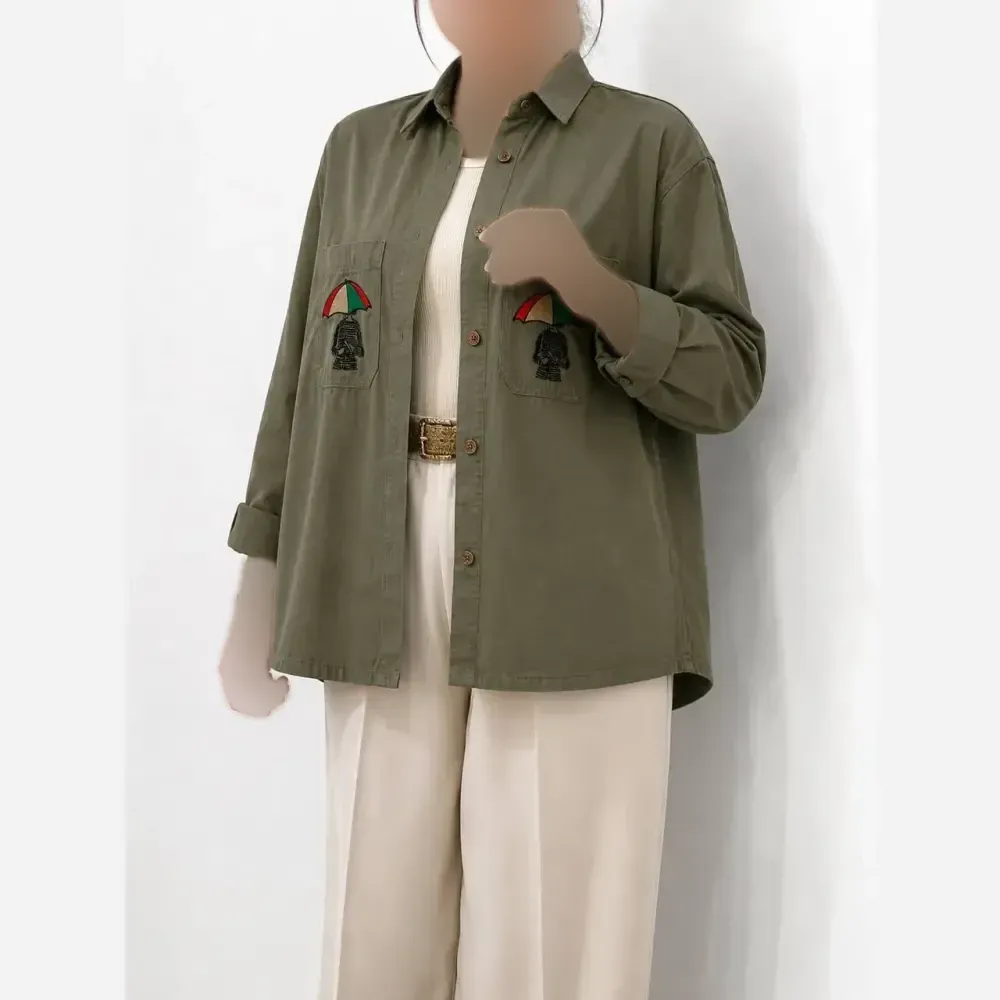 مانتو کتان پاییزه گرم بالا گلدوزی شده مدل چتری
