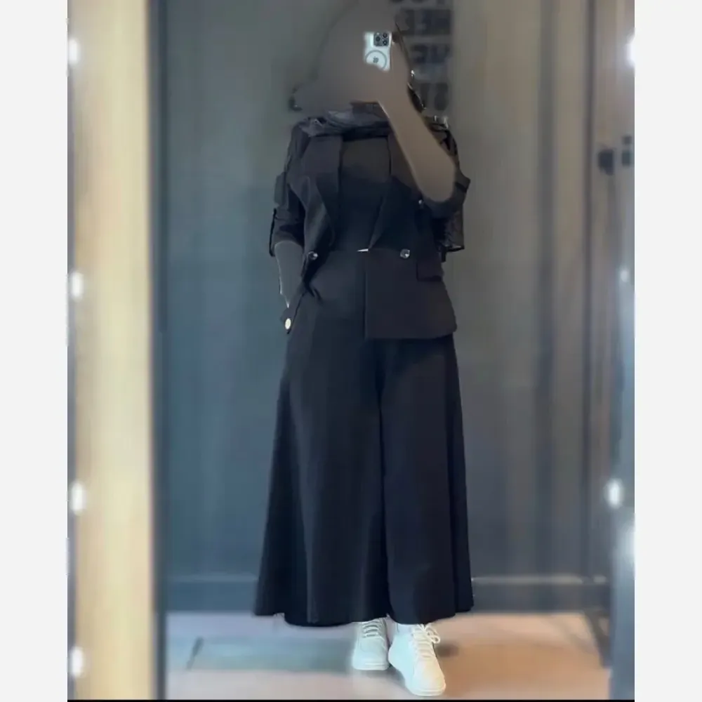 کت شلوار زنانه لنین نچرال مشکی مدل سوگل