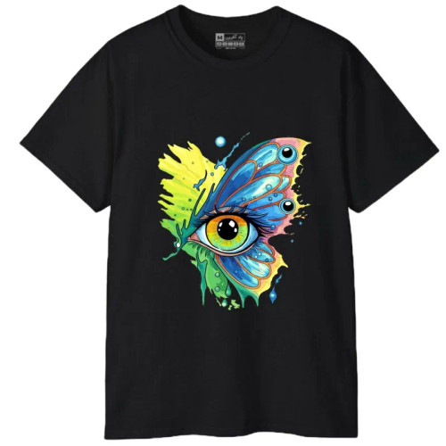 تیشرت آستین کوتاه مردانه طرح پرنده پروانه چشم جنس نخ و پلی استر