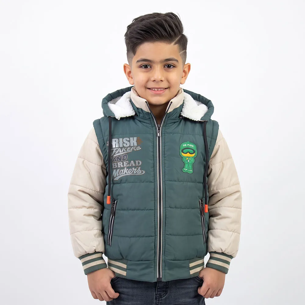 کاپشن پسرانه سبز آستر خز زیپ دار پشت چاپ مناسب پاییز و زمستان تولید ایران