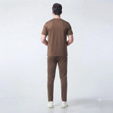 ست تیشرت و شلوار مردانه پارچه مولینه درجه یک کرم شکلاتی کنف دوزی شده