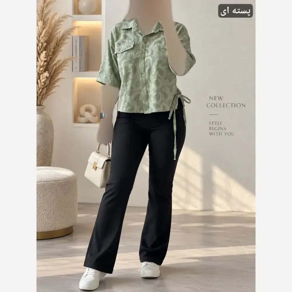 شومیز باکسی لینن نخی هانا طرح برجسته فری سایز