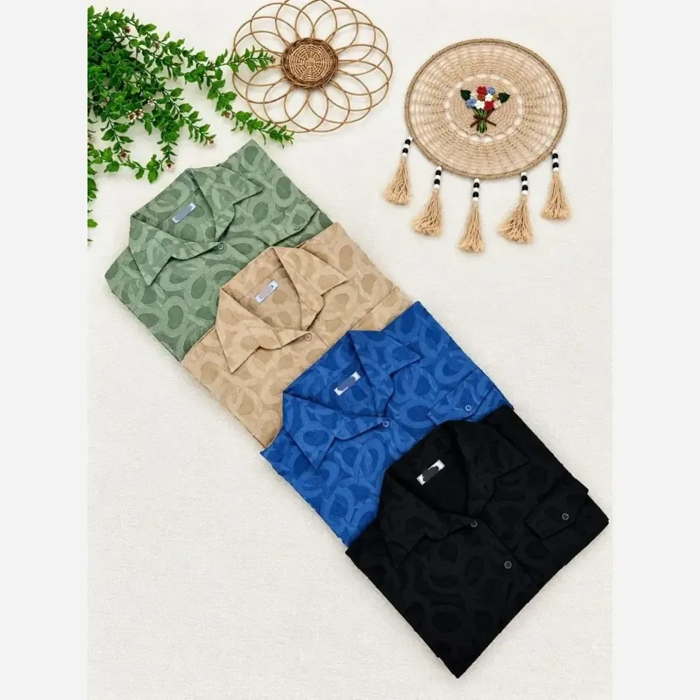 شومیز باکسی لینن نخی هانا طرح برجسته فری سایز