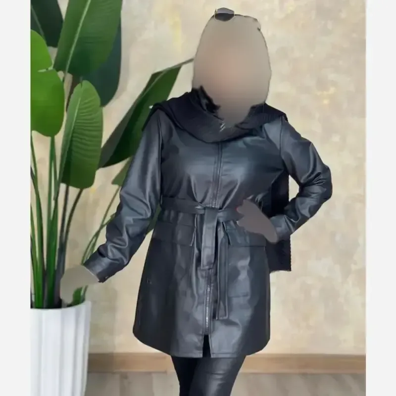 کاپشن چرم مدل یاشین رنگ مشکی سایز فری 38 تا 46