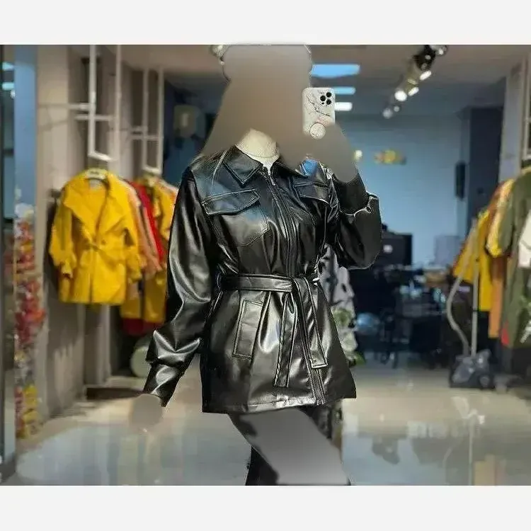 کاپشن چرم مدل یاشین رنگ مشکی سایز فری 38 تا 46