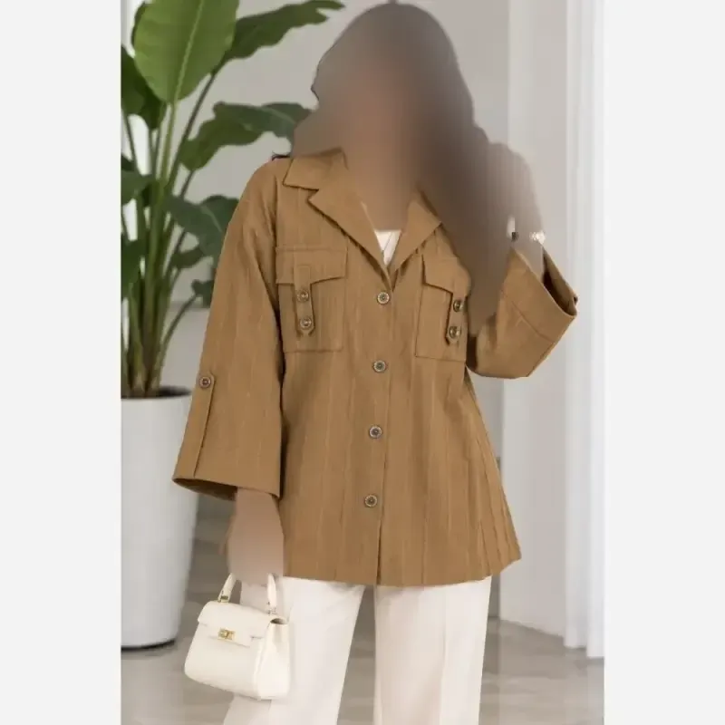شومیز باکسی جیب صلیبی جنس آیوا زنجیری فری سایز