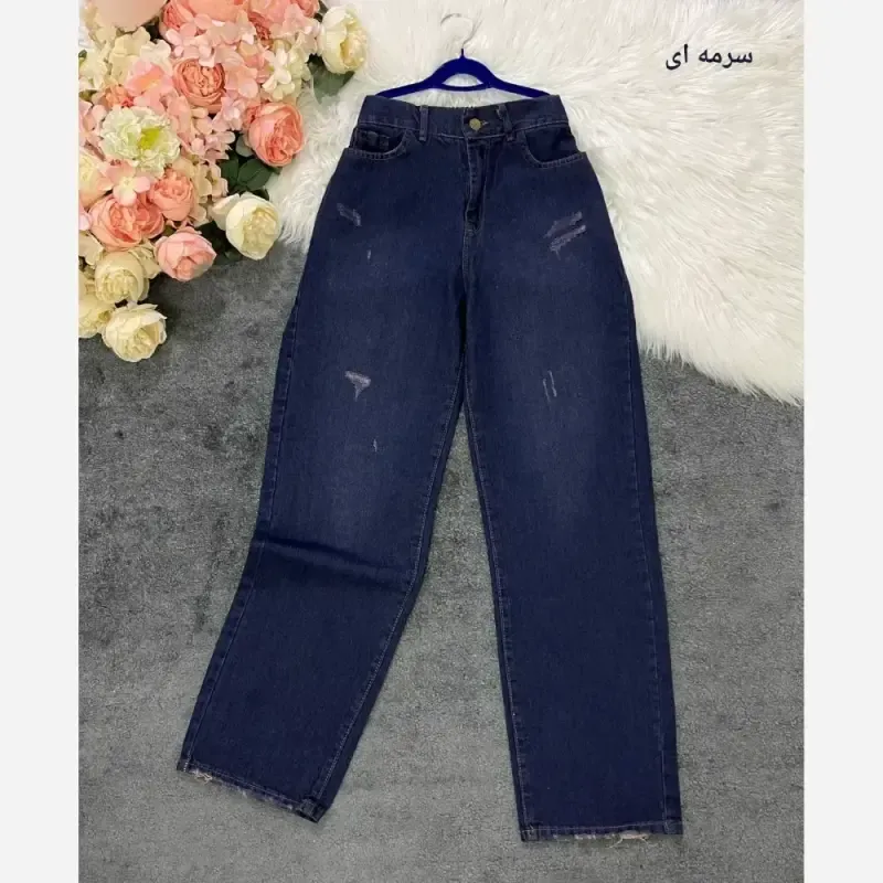 شلوار نیم بگ زنانه جین درجه یک پشت کش زیپ و دکمه دار
