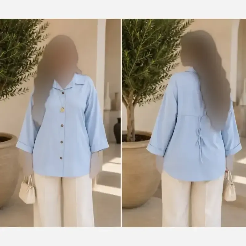 شومیز تنسل پری زنانه فری سایز تا 48 رنگ مشکی کرم آبی صورتی
