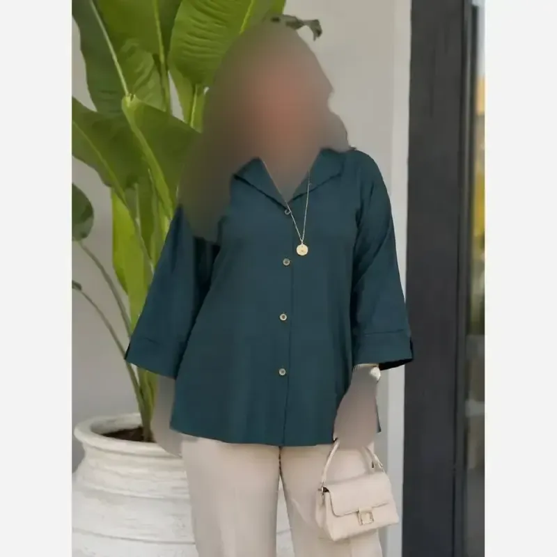 شومیز باکسی لینن پری زنانه رنگ مشکی کرم آبی سایز فری تا 48