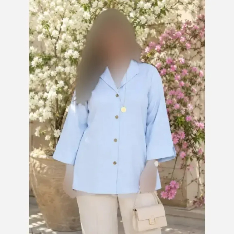 شومیز باکسی لینن پری زنانه رنگ مشکی کرم آبی سایز فری تا 48