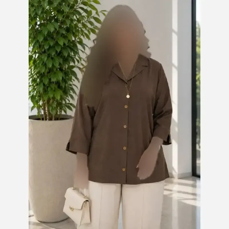 شومیز باکسی لینن پری زنانه رنگ مشکی کرم آبی سایز فری تا 48