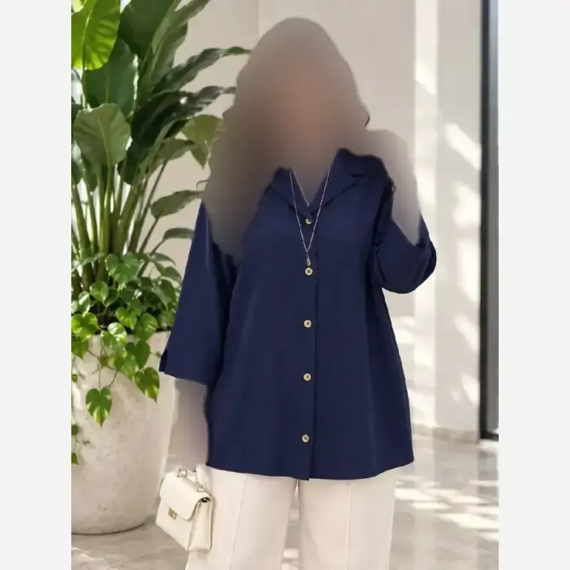 شومیز باکسی لینن پری زنانه رنگ مشکی کرم آبی سایز فری تا 48