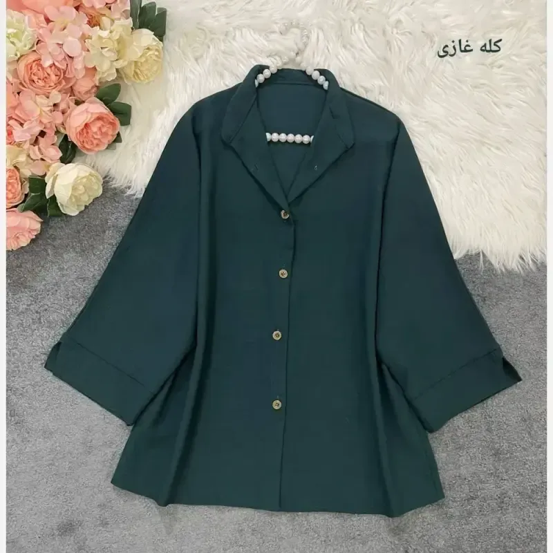 شومیز باکسی لینن پری زنانه رنگ مشکی کرم آبی سایز فری تا 48