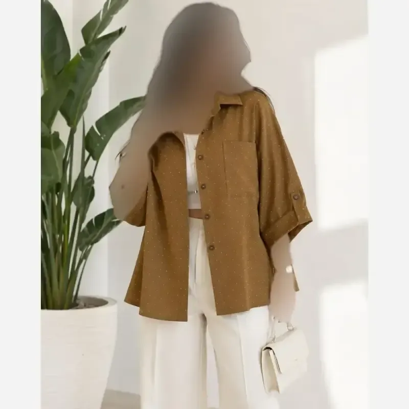 شومیز آستین عروسکی لینن پری زنانه رنگ مشکی و کرم سایز فری تا 48