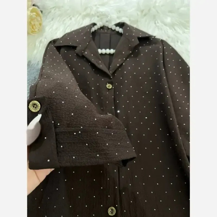 شومیز آستین عروسکی لینن پری زنانه رنگ مشکی و کرم سایز فری تا 48