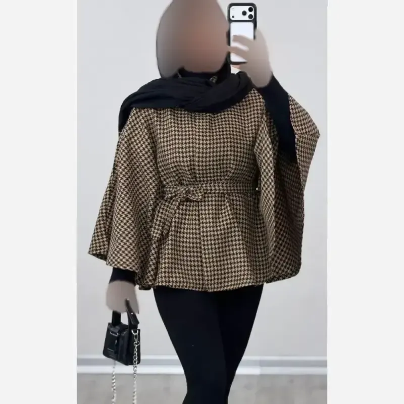 شنل توییت پشمی پیچازی آیلار فری سایز 38 تا 50 کمربنددار