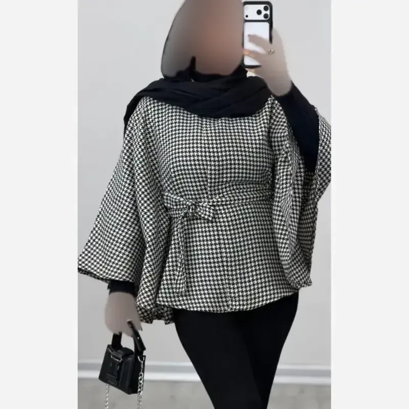 شنل توییت پشمی پیچازی آیلار فری سایز 38 تا 50 کمربنددار