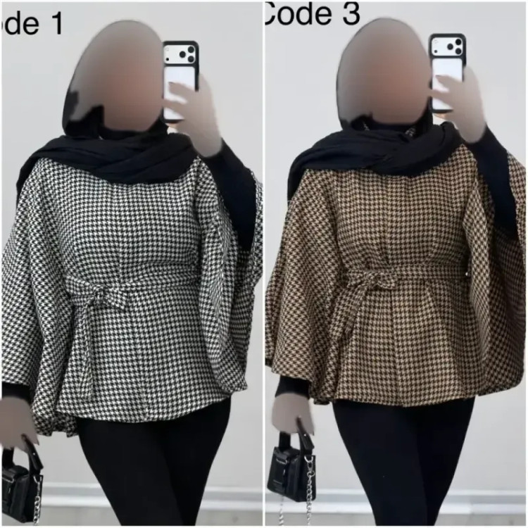 شنل توییت پشمی پیچازی آیلار فری سایز 38 تا 50 کمربنددار