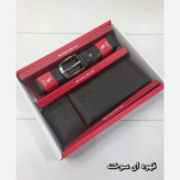 ست کمربند کیف پول و جاکارتی چرم رنگ قهوه ای سوخته