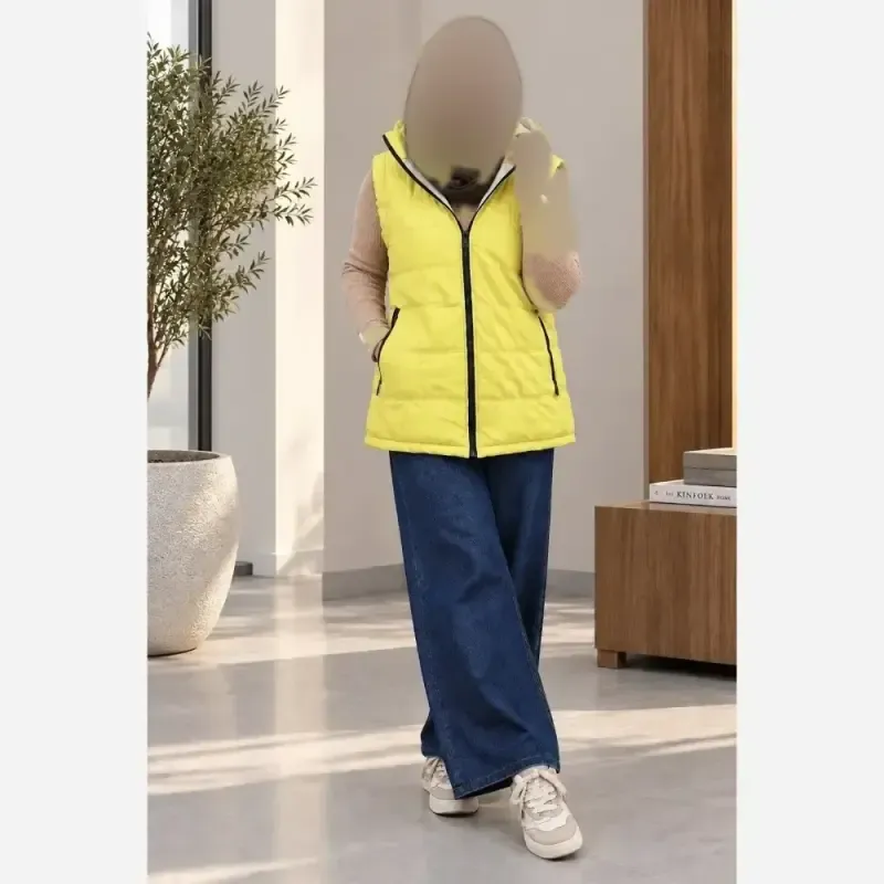 پافر پردیس مموری ضد آب پشم شیشه دار کلاه جداشونده رنگ لیمویی