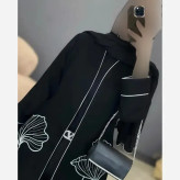 مانتو کتی گلدوزی شده مدل گل لاله نسترن جنس مازراتی رنگ مشکی فری سایز
