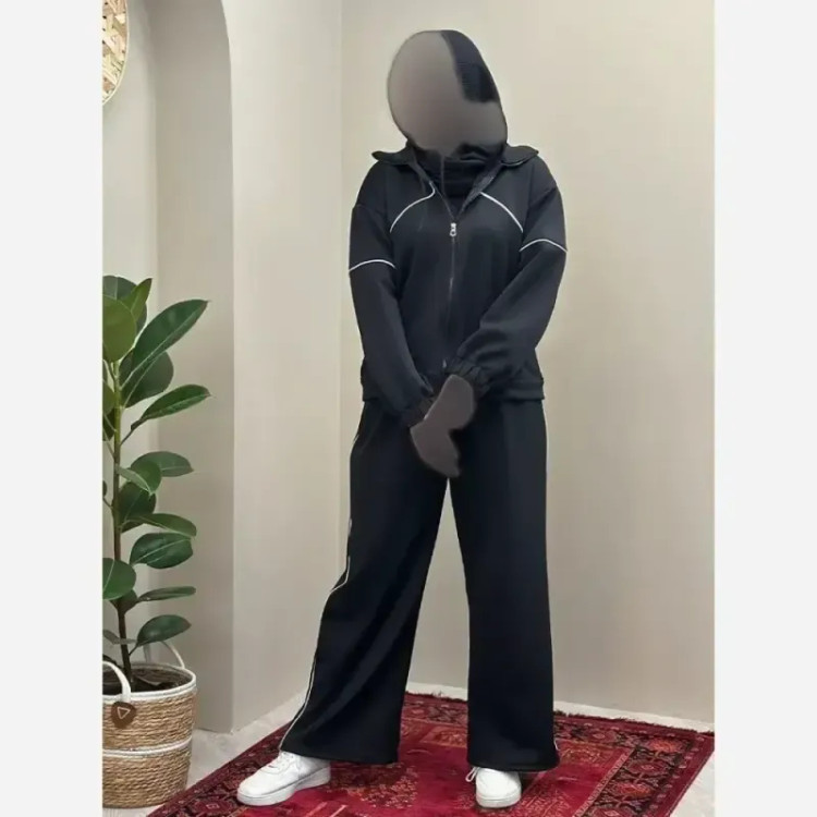 ست سوییشرت و شلوار نانسی جنس مازراتی درجه یک رنگ مشکی موکا سرمه ای سایز فری 38 تا 46