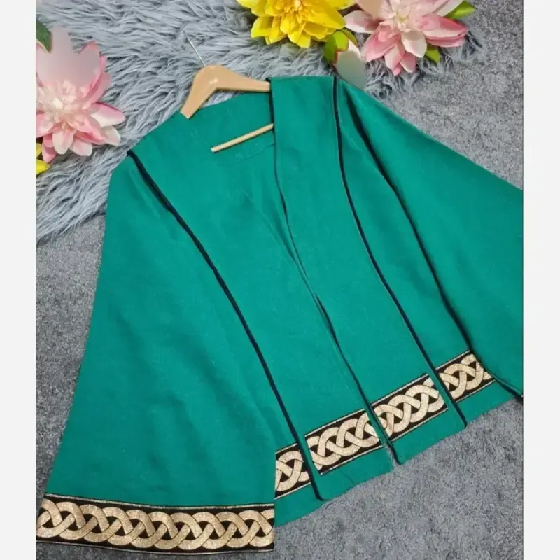 کت زنانه ژاکارد آستین کلوش حاشیه طلایی پاییزه فری سایز