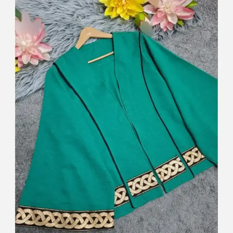 کت زنانه ژاکارد آستین کلوش حاشیه طلایی پاییزه فری سایز
