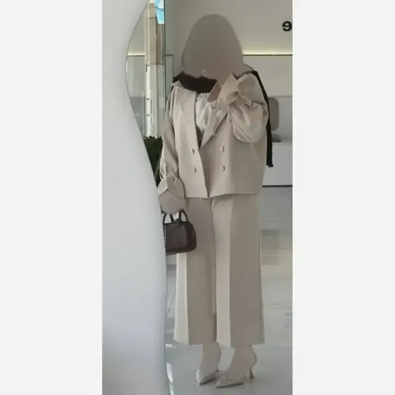 کت شلوار زنانه مازراتی واید لگ سایز فری 38 تا 48 رنگ مشکی شکلاتی استخوانی