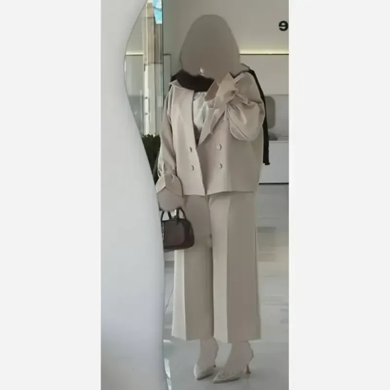 کت شلوار زنانه مازراتی واید لگ سایز فری 38 تا 48 رنگ مشکی شکلاتی استخوانی