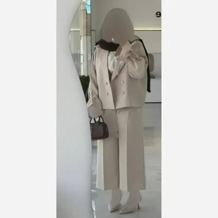 کت شلوار زنانه مازراتی واید لگ سایز فری 38 تا 48 رنگ مشکی شکلاتی استخوانی