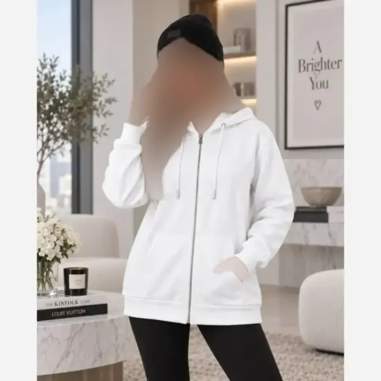 سویشرت زیپدار دورس تو کرکی کلاهدار فری سایز رنگ مشکی و سفید