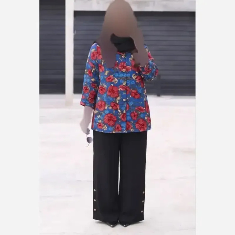 ست شومیز و شلوار زنانه نخی طرح دار فری سایز